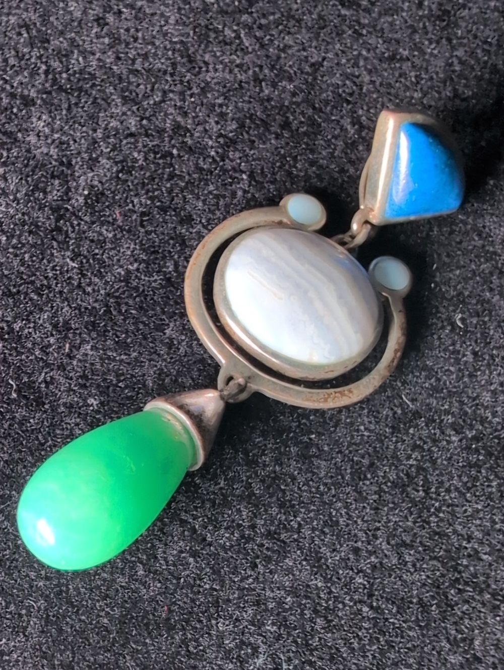 Lapis Agate Jade 925 Sterling Silver Drop Pendant 8 Grams